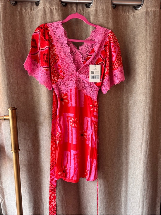 Spell Dresses & Skirts - NWT Spell Libertine Pink & Red Lace Trim Wrap Dress